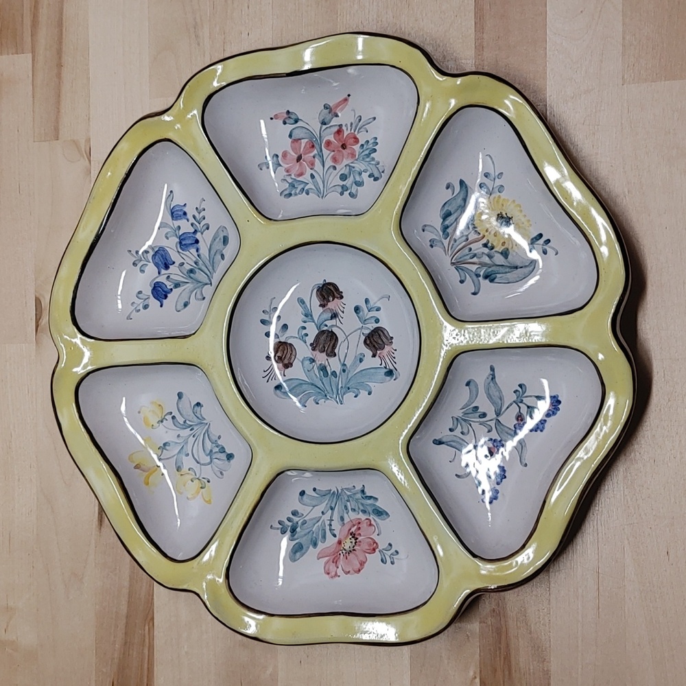 Lars Syberg 13" Danish Pottery Divided Serving Dish Hand Painted Flowers Denmark